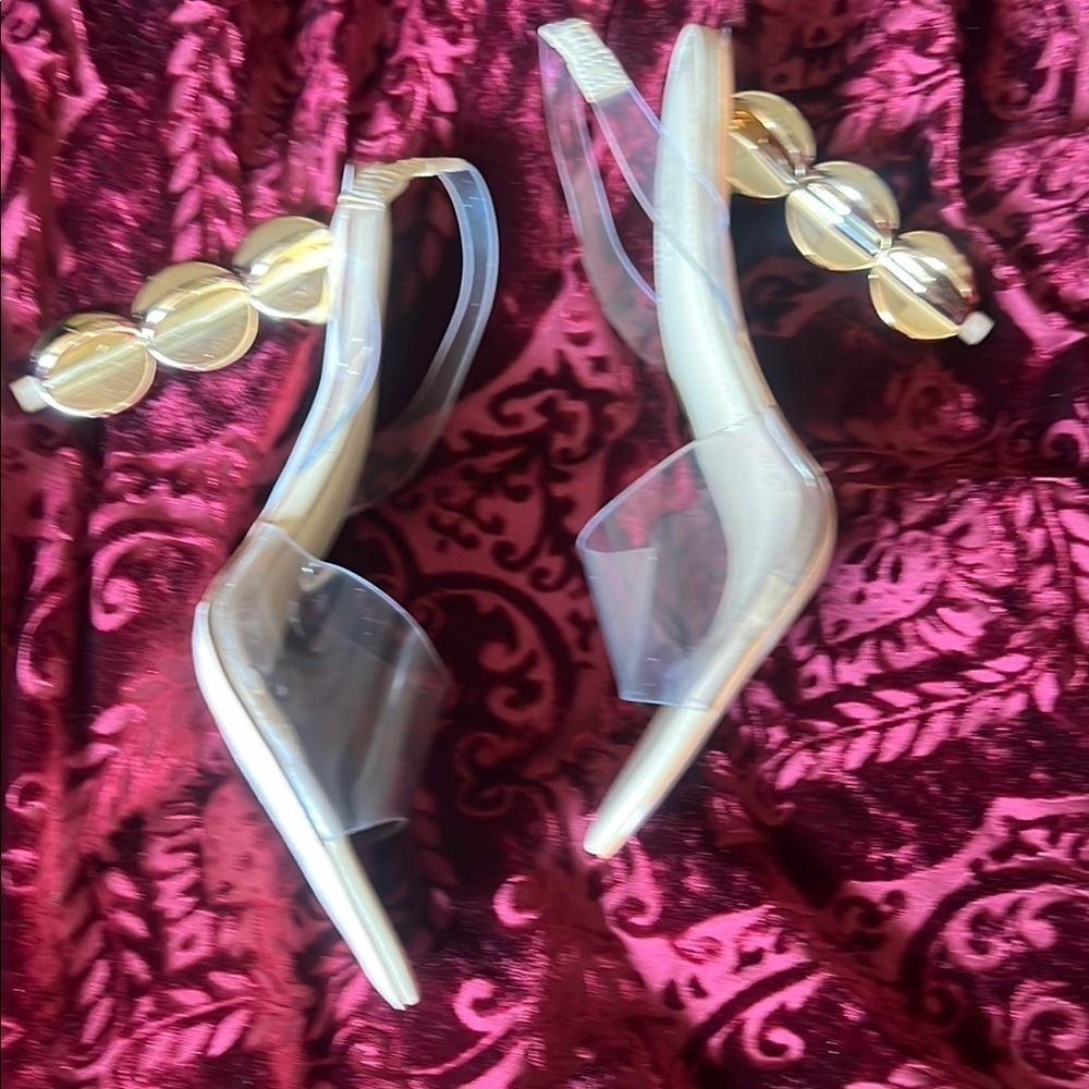 Cult Gaia Sandals Sculptural Gold Tone Heel 39.5